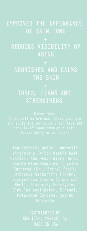 Koa Life Mist Me Rejuvenating Toner - Hydrating Facial Mist Spray, Anti-Aging Properties, Vegan, Witch Hazel, Eucalyptus Face Spray - 1 FL OZ