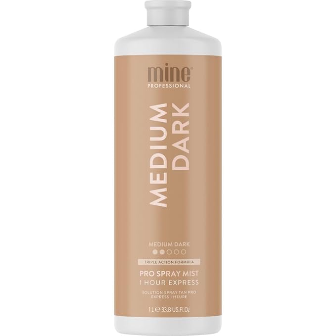MineTan Spray Tan Solution | Medium Dark - Fake Tanning Mist Best for Subtle Bronzed Glow Skin Finish, Fast Drying, 1 Hour Express, Hydrating, Salon Professional Formula, 33.8 Fl Oz