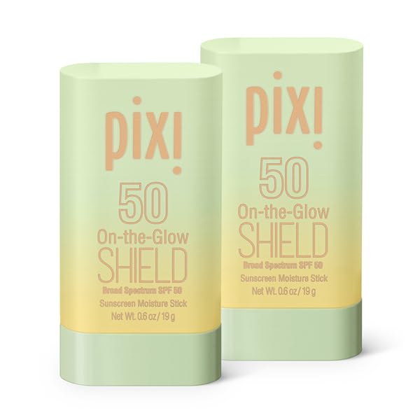 Pixi Beauty On-the-Glow SHIELD SPF 50 2-pack | Lightweight & Ultra-Hydrating Sunscreen Stick for Everyday Use | No White Cast | Travel Size, Vegan & Paraben-Free | 2x 0.6oz/19g