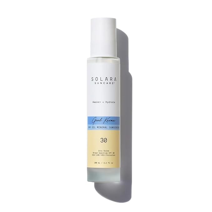 Solara Suncare - Good Karma Dry Oil Mineral Sunscreen, SPF 30 | EWG Verified, Vegan, Cruelty Free | Safe For Sensitive Skin (3.4 fl oz | 100 ml)