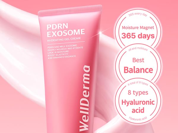 WELLDERMA PDRN Exosome Hyaluronic Acid Hydrating Gel Cream, Lightweight Daily Moisturizer with PDRN (Sodium DNA), Milk Exosome & 6 Types of Hyaluronic Acid, Korean Skin Care (100ml / 3.38 fl. oz)