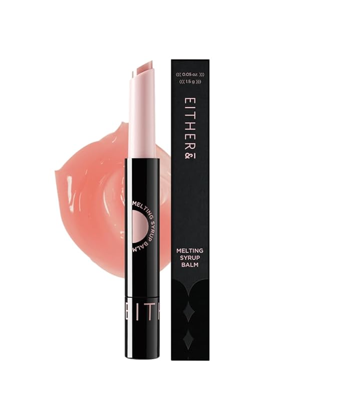 EITHER& Melting Syrup Balm (01 SPICY PINK), Korean Lip Balm, with Shea Butter & Plant-Derived Oils, Plumping, Non-Sticky, Tinted, Warming Sensation, Glossy Finish (0.25 fl. oz.)