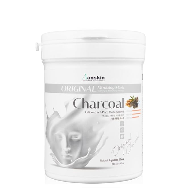 jNE Anskin Original Modeling Mask Powder Pack | Korean Skincare Face Pack for Calming Irritated Skin, Deep Hydration & Pore-Cleansing Care (8.47oz / 240g, Charcol)