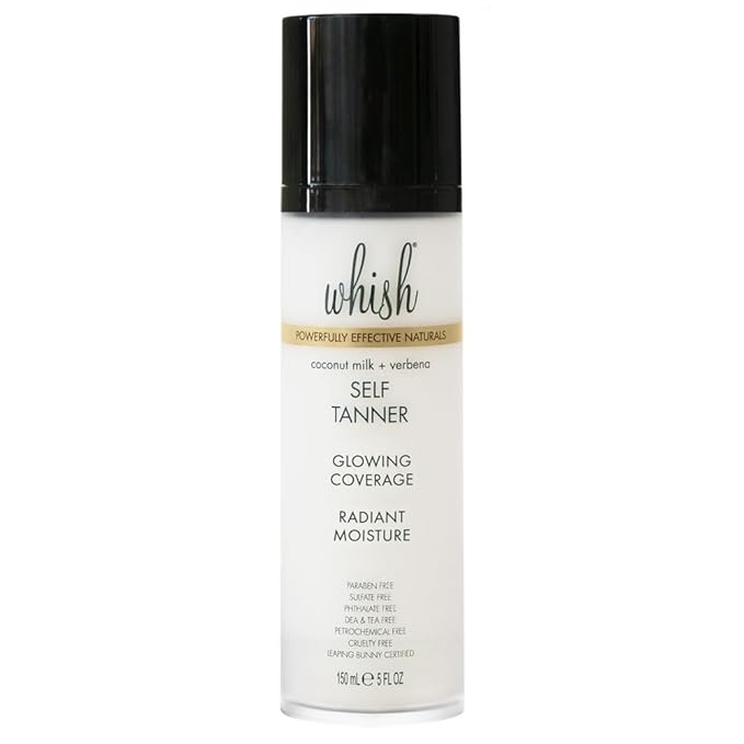 Whish Beauty Self Tanner - Sunless Tanning Lotion for Face & Body - Moisturizes with Shea Butter, Mango Butter, & Aloe - For All Skin Tones - Paraben & Sulfate Free (Coconut Milk & Verbena)