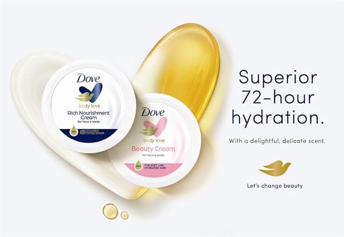 Dove Nourishing Body Care, Face, Hand, and Body Beauty Cream for Normal to Dry Skin Lotion for Women with 24-Hour Moisturization, 6-Pack, 5.07 Oz Each Jar