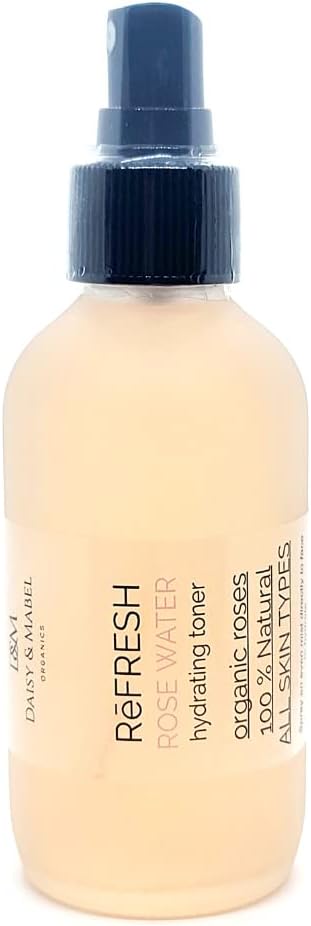 Rose Water Facial Toner Moisturizer, Multipurpose Spray to Set Makeup with Aloe Vera, Glycerin, Witch Hazel-in Glass Bottle 4 Oz. Fine Mist