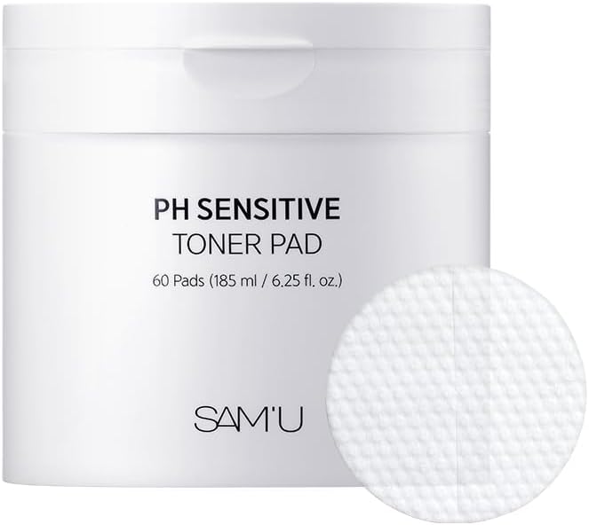 SAM’U PH Sensitive Toner Pad – Splitable Dual-Textured Vegan Facial Exfoliating Pads with Hyaluronic Acid & Panthenol for Daily Hydration & Soothing - Korean Skin Care (60 Pads)