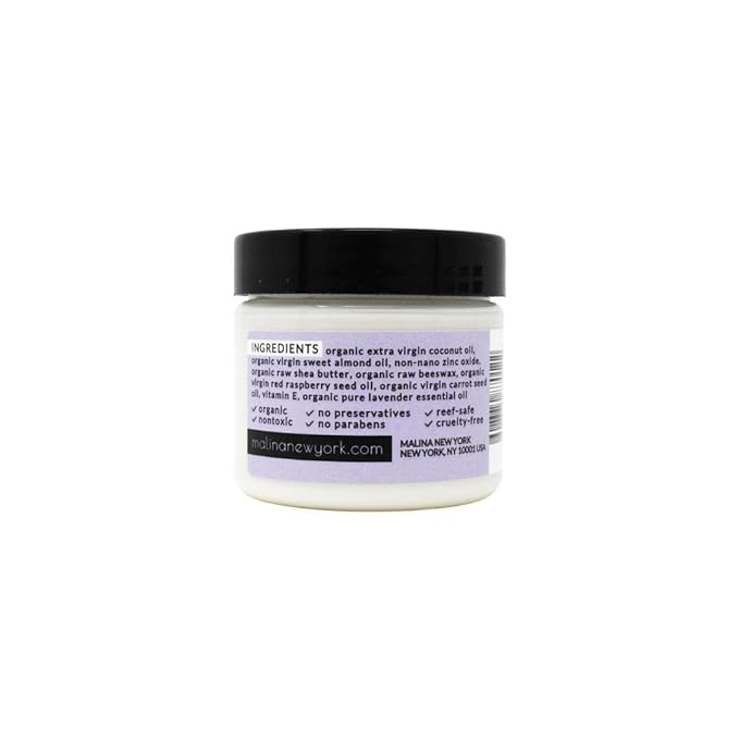 Malina™ Organic Lavender Natural Sunscreen | SPF 30+ | Nontoxic | Baby-Safe | Reef-Safe | No Preservatives | No Synthetic Fragrance | Made With Pure Essential Oil (2 Fl Oz)