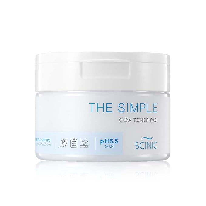 SCINIC The Simple Cica Toner Pad 60 Pcs | Vegan-certified Cotton Fabric | Mild Peeling Without Irritation | Gentle Ph 5.5 PHA Peeing | 100% Vegan | K-beauty