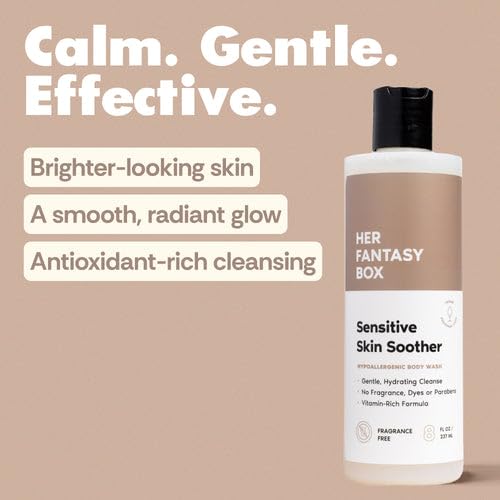 Her Fantasy Box | Sensitive Skin Soother Gentle Body Wash – Fragrance-Free Probiotic Cleanser with Chamomile, pH Balanced, Vegan & Cruelty Free, 8 oz