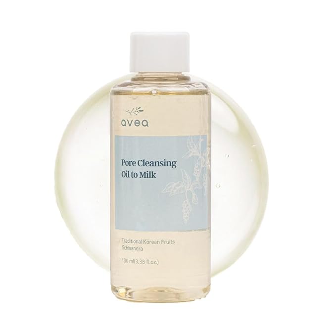 AVEA Pore Cleansing Oil to Milk - Traditional Korean Schisandra Seed Oil | Madecassoside & Asiaticoside | Gentle Hydrating Cleanser for Refining & Smoothing - 3.38 fl oz / 100ml