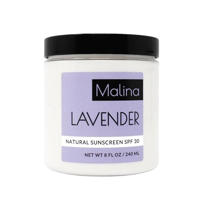 Malina™ Organic Lavender Natural Sunscreen | SPF 30+ | Nontoxic | Baby-Safe | Reef-Safe | No Preservatives | No Synthetic Fragrance | Made With Pure Essential Oil (8 Fl Oz)