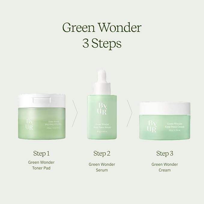 ByUR Green Wonder Keep Peace Toner Pads & Serum Duo - Gentle Exfoliation, Soothing, Oil Control, & Redness Care for Sensitive Skin, Salicylic Acid, Centella Asiatica, Facial Pore Care Korean Skincare