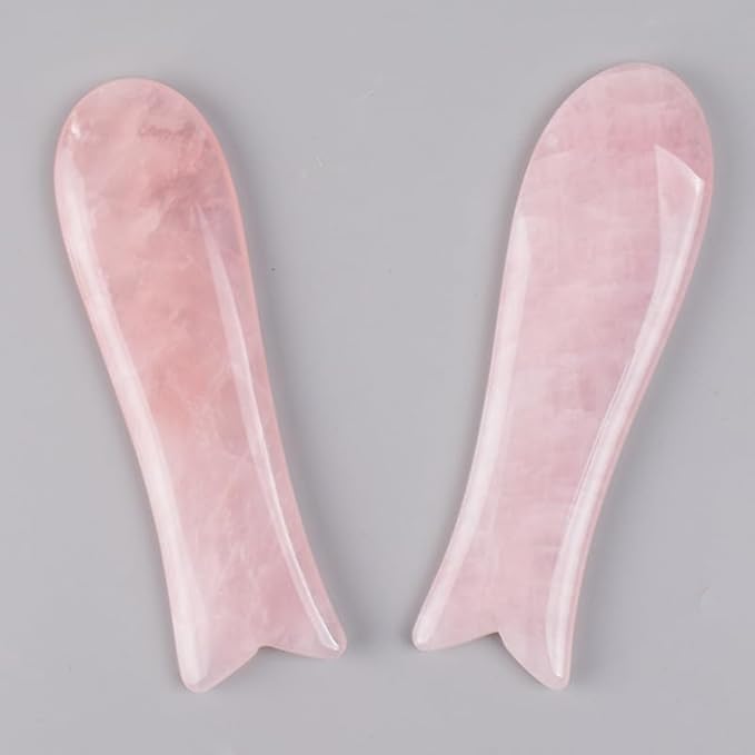 LZLRUN Rose Quartz Jade Roller Real Jade Gua Sha Board Mushroom Massager Face Lifting Tool Facial Guasha Massage Tool (Fish Shape)
