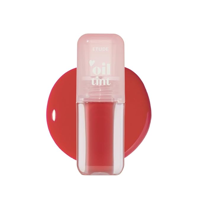 ETUDE Dear Darling Oil Tint #8 Red Candy (0.14 fl.oz) | High Moisturizing and Strong Hydrating Lip Oil/Lip Gloss | Smooth and Moist Lips | Non-Sticky Lip Oil Tint For Dry Lips | Korean Makeup