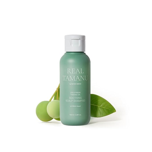 RATED GREEN Real Tamanu Soothing Scalp Travel Size Shampoo | Organic Cold Pressed Witch Hazel | Silicone-Free, Korean Hair Care | 3.38 fl oz
