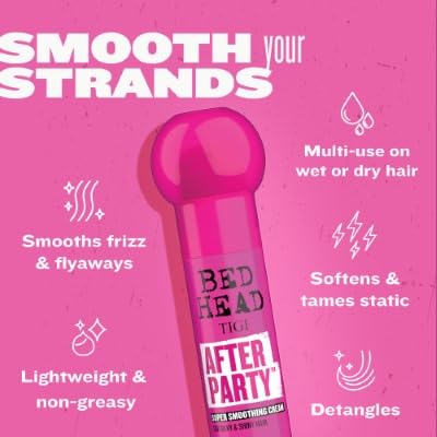TIG Bed Head TIGI After Party Smoothing Cream 2 Pack Ultimate Frizz Control Hair Care Products for Smooth, Shiny Hair, Summer Fruit Medley Scent, 3.38 Oz Each