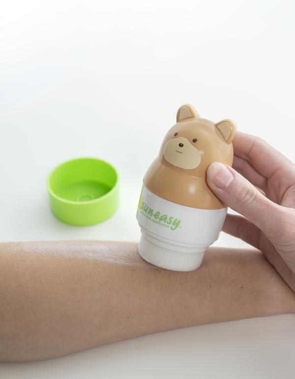 YAYA ORGANICS Sun-Easy Sunscreen Applicator, Refillable Roll-On with Sponge for Kids and Babies, Fun, Fast and Mess-Free application, Holds 100 ml, Bear/Pink Cap