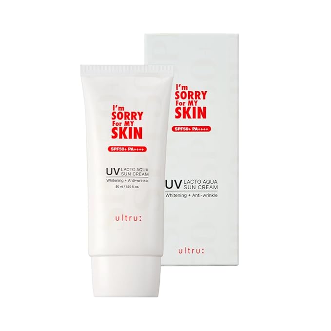 I'M SORRY FOR MY SKIN Lacto Aqua Sun Cream SPF50, Korean Skincare Moisturizing Sunscreen for Face & Body, Light Texture, Does Not Leave White Marks, Suitable for Black Girls, Travel Size 1.69 fl oz