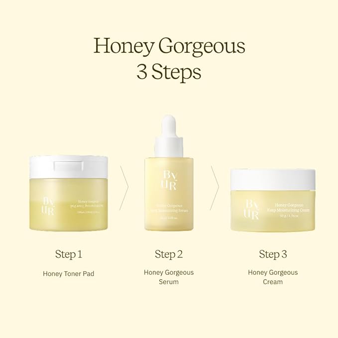 ByUR Honey Gorgeous Keep Moisturizing Toner Pads & Serum Duo - Deeply Hydrating & Nourishing, Firming & Elasticity Care for Dry Skin, Restore Skin Barrier, Honey & Ceramides, Facial Pore Care KBeauty
