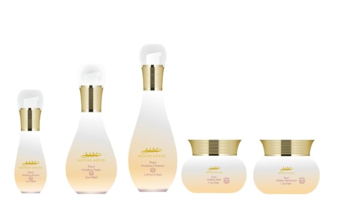MN Mother Nature Pearl Goddess 5-Piece Skincare Set – Cleanser, Toner, Moisturizer, and Mask – Real Pearl Powder, and Mushroom Blend for Glowing, Youthful Skin – Anti-Aging and Hydrating Routine
