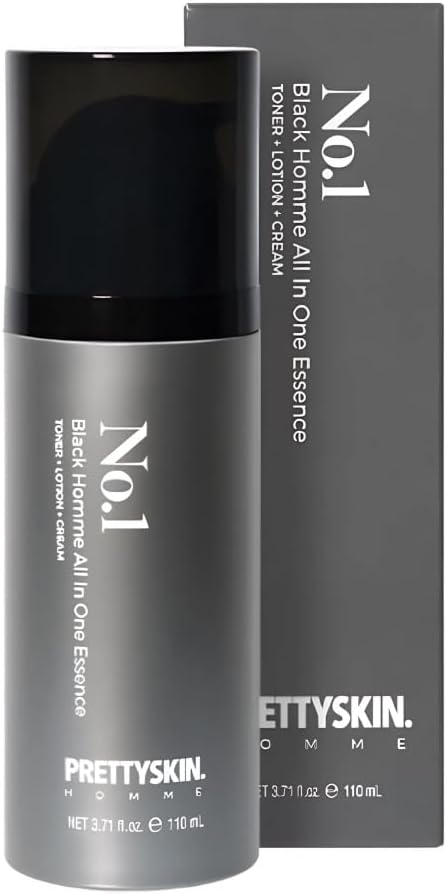 PRETTYSKIN No.1 Black Homme All-in-One Essence for Men – 3.71 fl.oz | Toner+Lotion+Cream in One | Lightweight Face Moisturizer with Hyaluronic Acid & Natural Extracts | Fast-Absorbing Daily Skincare