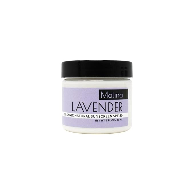 Malina™ Organic Lavender Natural Sunscreen | SPF 30+ | Nontoxic | Baby-Safe | Reef-Safe | No Preservatives | No Synthetic Fragrance | Made With Pure Essential Oil (2 Fl Oz)
