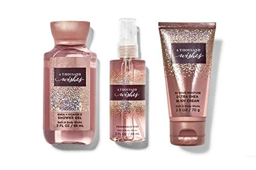 BATH AND BODY WORKS A Thousand Wishes Travel 3 Piece Set, Shower Gel, Body Cream, Fine Fragrance Mist