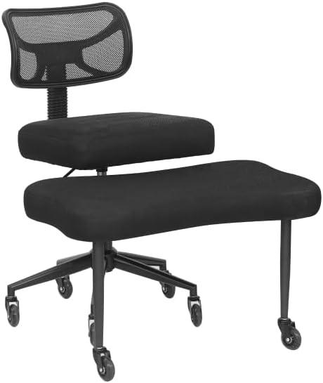 Cross Legged Office Chair with Rubber Wheels - Breathable Mesh Fabric - 360° Swivel ADHD Chair, Wider & Thicker Cushions for Meditation Chair, Criss Cross, and Kneeling
