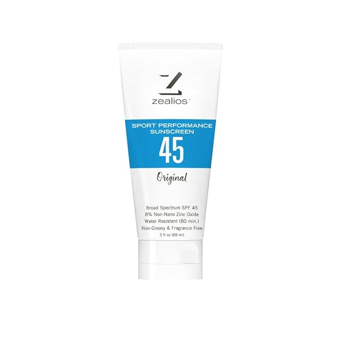 Zealios Sport Performance Original SPF 45 Hybrid Sunscreen 3 oz - Broad Spectrum, Water & Sweat Resistant (80 min) Non-Greasy, 8% Non-Nano Zinc Oxide Lotion for Swimming, Running & Cycling, Kids