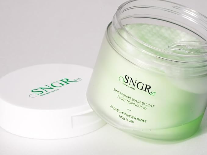 SNIGRIN Wasabi Leaf Pure Toning Pad(60Sheets) - Gentle Toner Pads for Sensitive Skin, Brightening, Soothing & Antioxidant Care