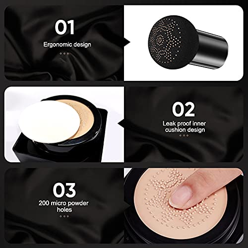 NUIBO 2PCS Air Cushion CC Cream Mushroom Head, Moisturizing Concealer Makeup Base, Primer Liquid Foundation Long Lasting with Two Mushroom Makeup Sponges 【Natural X 2】