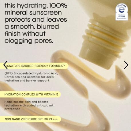 Sincerely Yours Sunny Side Up Mineral Sunscreen, SPF 30 PA+++, Broad Spectrum, 100% Zinc Oxide, Hydrating with Hyaluronic Acid and Ceramides, 60 mL