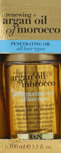 OGX Renewing + Argan Oil of Morocco,Cold-Pressed Argan Oil for Hair Penetrating Treatment & Shine,Moisturizing & Strengthening Silky-Oil for All Hair Types,Paraben-& Sulfate Free,3.3 fl oz,(Pack of 2)