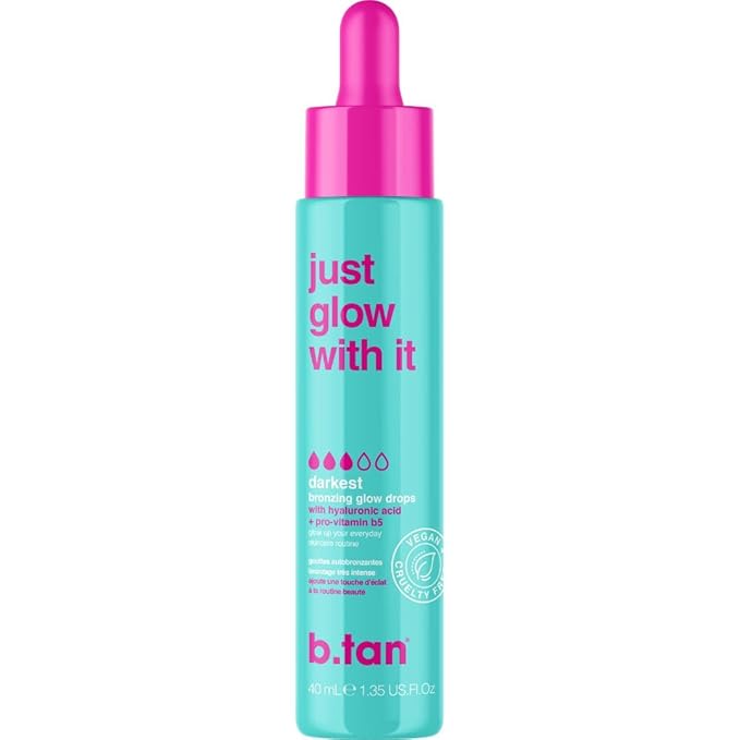 b.tan Dark Self Tanning Drops for Face & Body | Just Glow With It - Gradual Fake Tan Bronzing Serum Drop, Tanner Infused with Hydrating Skincare, Hyaluronic Acid, Men & Women, 1.3 Fl Oz