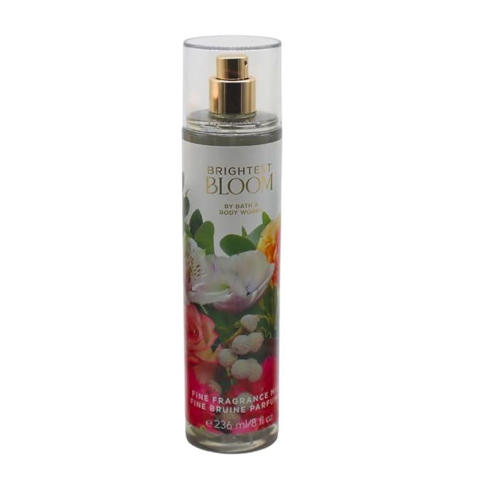 Bath & Body Works BRIGHTEST BLOOM Body Wash, Mist, Body Cream & Body Scrub 4-piece Gift Set with a Red Bow for Holidays – Full Size