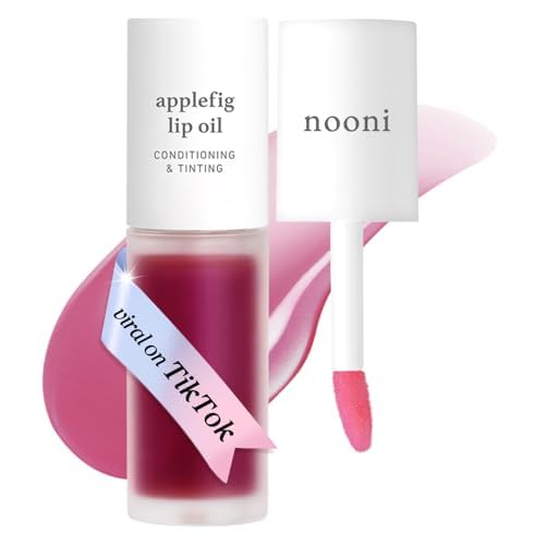 NOONI Korean Lip Oil - Applefig | Long-Lasting, Moisturizing, Plumping, Revitalizing for Dry Lips, Waterproof, No Peel Off, Hydrating, Nourishing Crystal Clear Lip Stain, 0.12 FL Oz