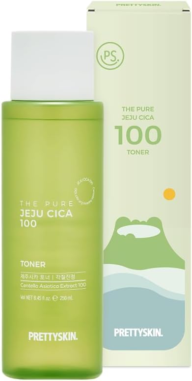 PRETTYSKIN The Pure Jeju CICA 100 Toner, Centella Asiatica Face Toner for Sensitive Skin, Vegan, Hydrating & Soothing Watery Texture, Alcohol-Free & Unscented, Korean Skincare, 8.45 Fl Oz