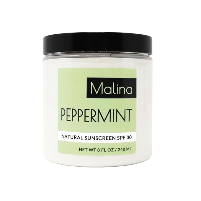 Malina™ Organic Peppermint Natural Sunscreen | SPF 30+ | Nontoxic | Baby-Safe | Reef-Safe | No Preservatives | No Synthetic Fragrance | Made With Pure Essential Oil (8 FL Oz)