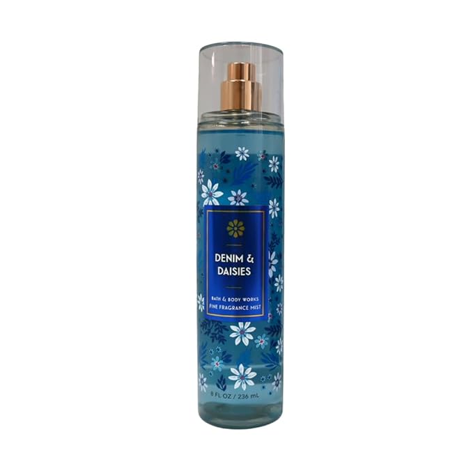 Bath & Body Works DENIM & DAISIES Mist & Body Cream 2-piece Gift Set with a Blue Bow for Holidays & Gifts