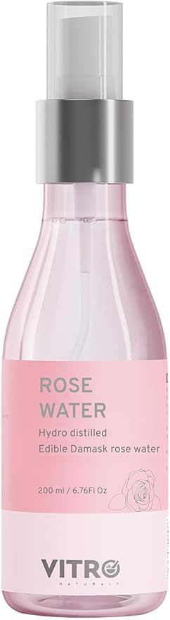 V.itro Naturals Rose Water, Hydro Distilled Edible Damask Rose Water, 200ml / 6.76 Fl Oz