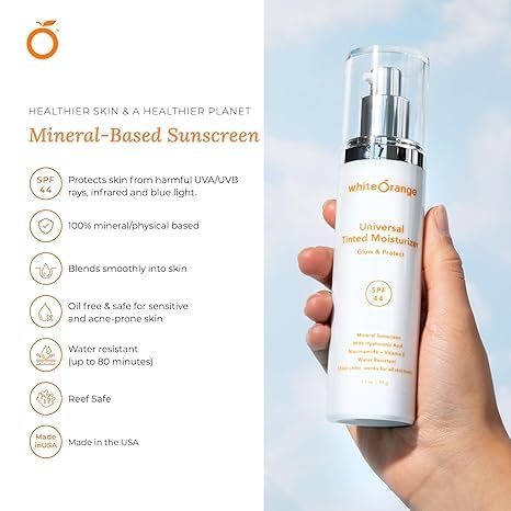 White Orange Premium Tinted Moisturizer with SPF 44 Universal Tint All-in-One Mineral/Physical Face Sunscreen for All Skin Types Broad Spectrum Protection Against UVA/UVB Dermatologist Tested, 3PK