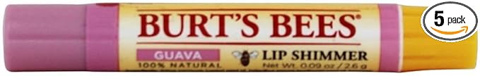 Burt's Bees Lip Shimmer, 100% Natural Moisturizing, with Peppermint Oil, Guava, 0.09 Oz - 5 Pack