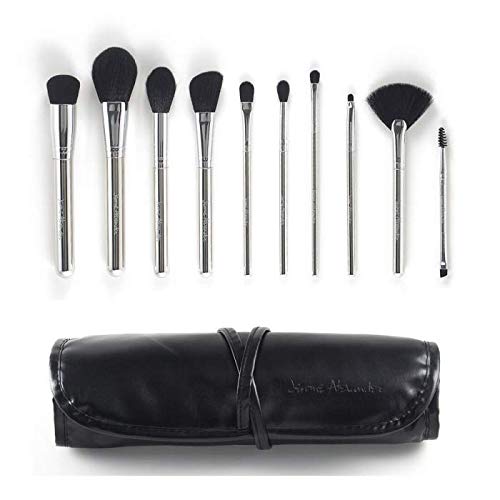 Jerome Alexander 10 Piece Professional-Grade Cosmetic Brush Set with Synthetic Bristles and Chrome Ferrule in Black