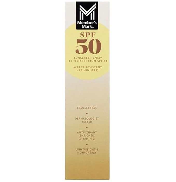 Members Mark SPF 50 Sunscreen Spray, 9.1 oz, 3 Pack – Broad Spectrum UVA/UVB Protection, Water Resistant, Non-Greasy Continuous Spray Sunscreen