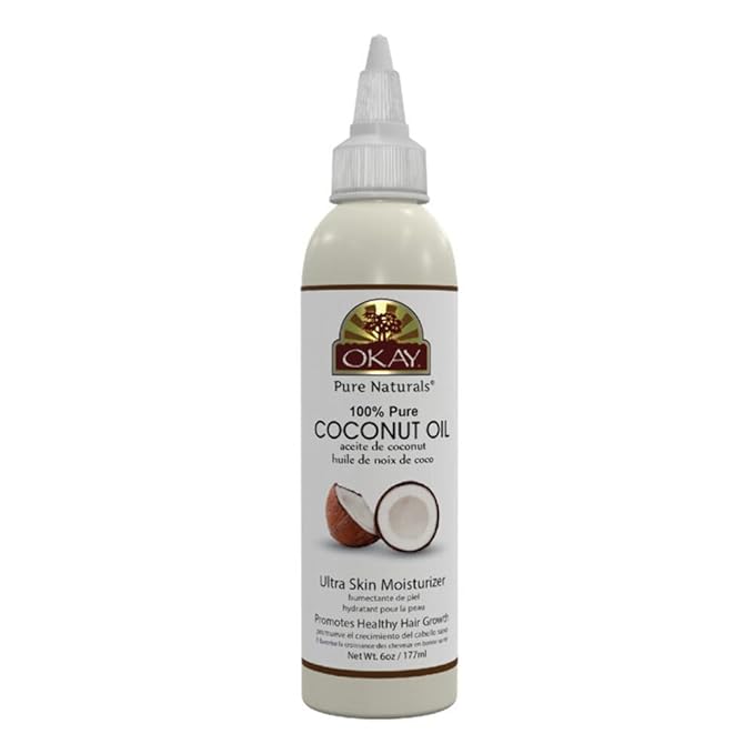 OKAY 100% Pure Coconut Oil for Hair & Skin - Coconut Oil for Women & Men, Perfect for Body & Face, for Massage & Moisturizer, Natural - 6 Fl Oz Squeeze Bottle (Pack of 1)