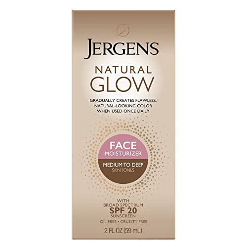 Jergens Natural Glow Instant Sun Sunless Tanning Moisturizer & Natural Glow Self Tanner Face Moisturizer, SPF 20 Facial Sunscreen, Medium to Deep Skin Tone, Sunless Tanning, Oil Free