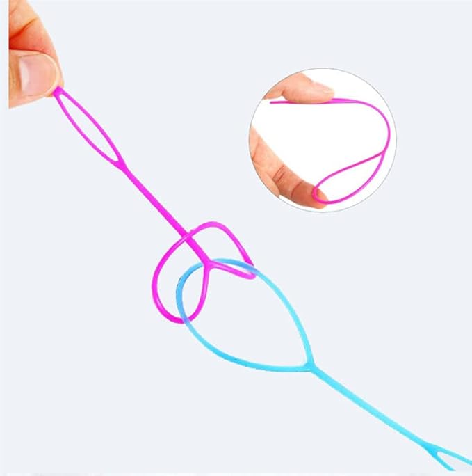 Topsy Tail Hair Tools,6Pcs Hair Loop Styling Tool Set with 2Pcs Metal Pin Rat Tail Comb (black) 4Pcs French Braid Tool Loop (Pink, purple)for Woman,Girls Hair Styling,100pcs Hair Elastic Rubber Bands