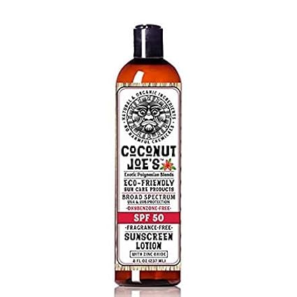 Zinc Oxide Sunscreen from Coconut Joe's | Natural & Organic Sunscreen Lotion, Mineral Sunscreen, SPF 50, Fragrance Free Sunscreen, 8 ounce bottle