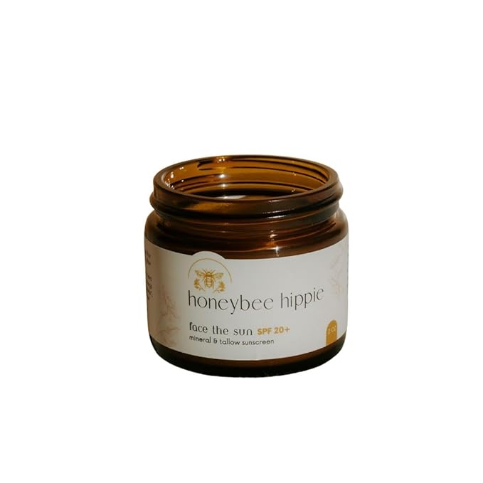 Honeybee Hippie Face the Sun Natural Mineral and Tallow Sunscreen with SPF 20+, Non-Nano Zinc Oxide, Antioxidant-Rich Formula
